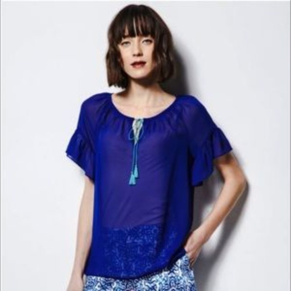 Milly For DesigNation Blue Peasant Blouse